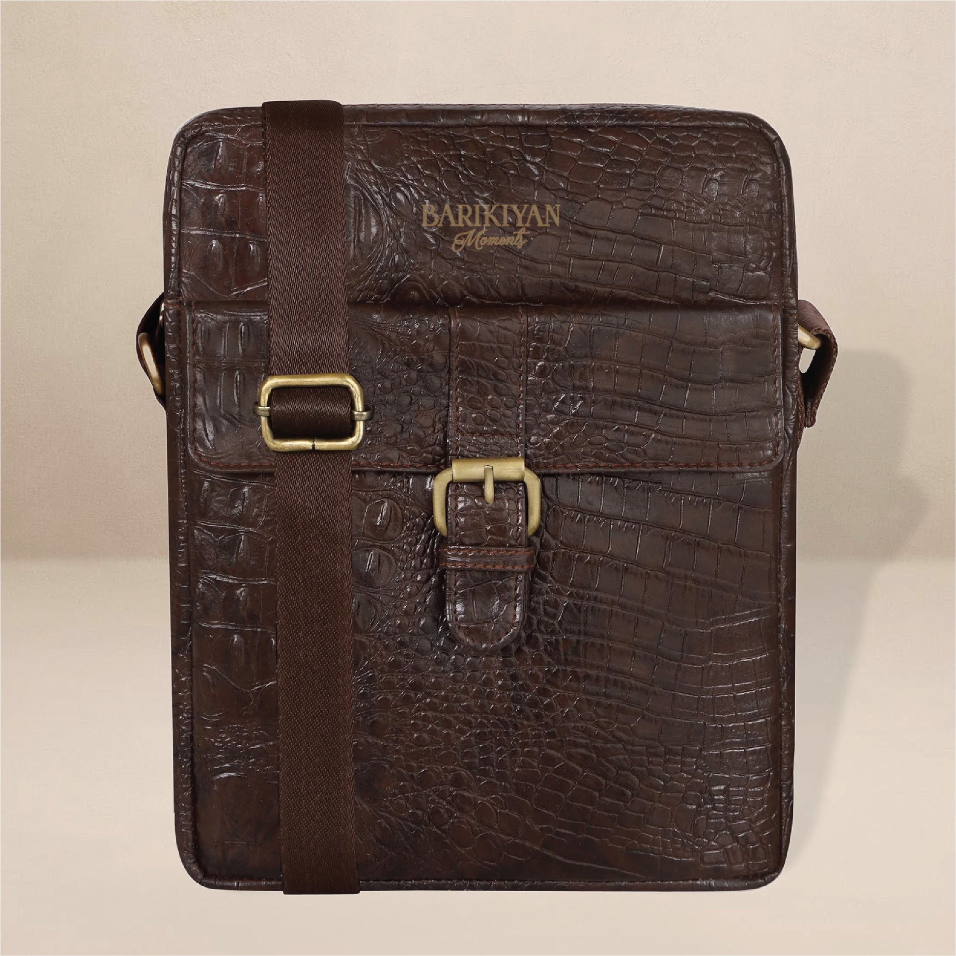 Barikiyan Moments Croc-Embossed Brown Messenger Bag