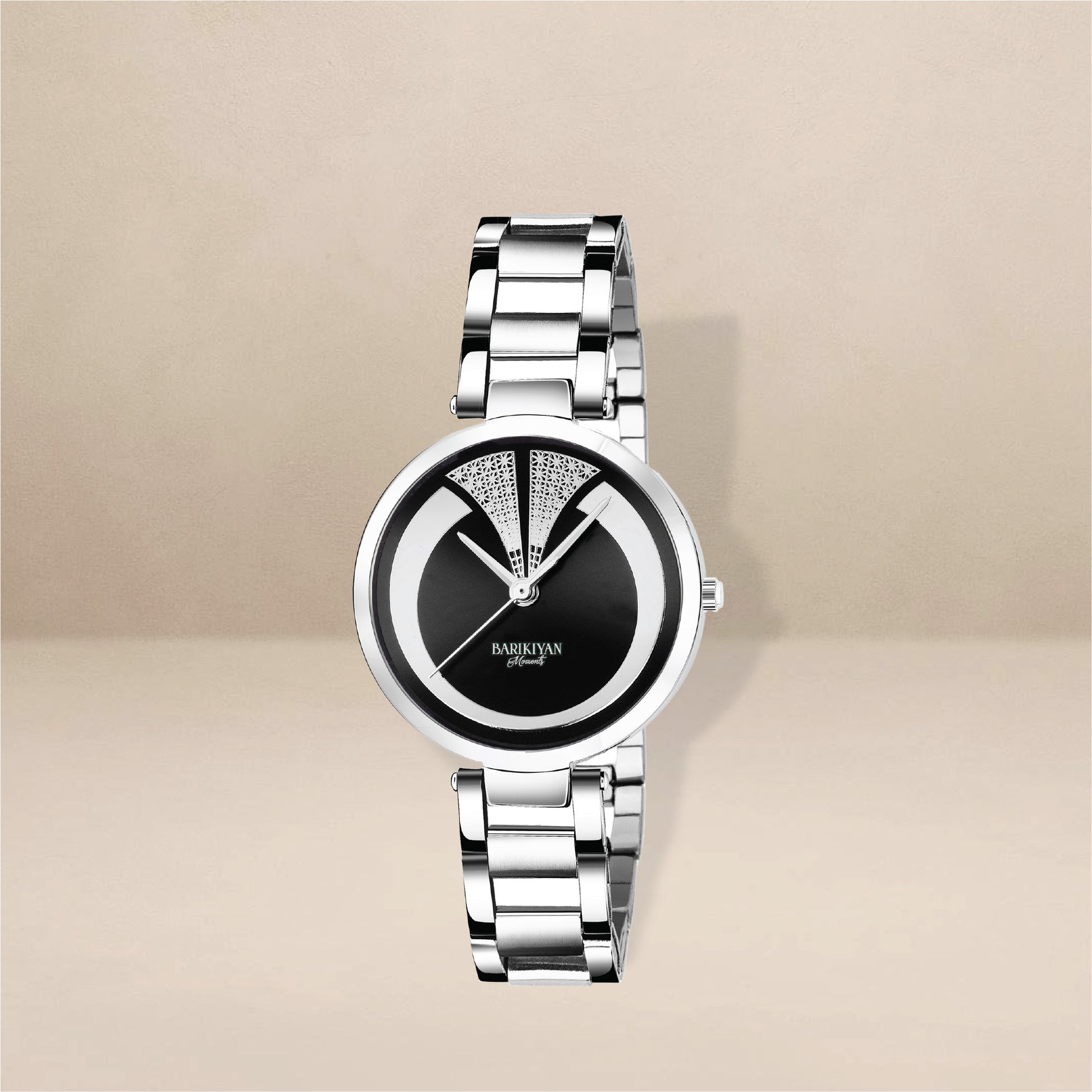 Barikiyan Moments Women Designer Silver Strap Black Dial Watch
