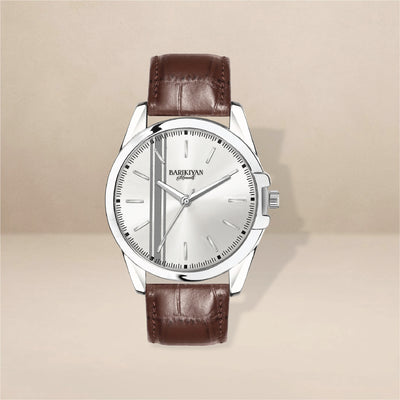 Barikiyan Moments Eclipse Men's Silver Dial Watch with Brown Leather Strap