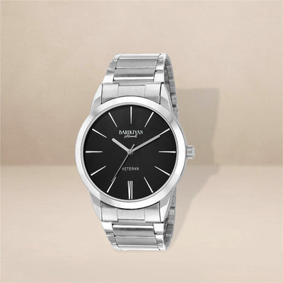 Barikiyan Moments Veteran Men's Analog Watch – Black Dial with Silver Metal Strap