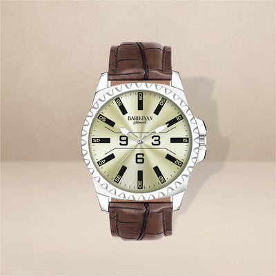 Barikiyan Moments Elegant Men’s Analog Watch with Brown Leather Strap