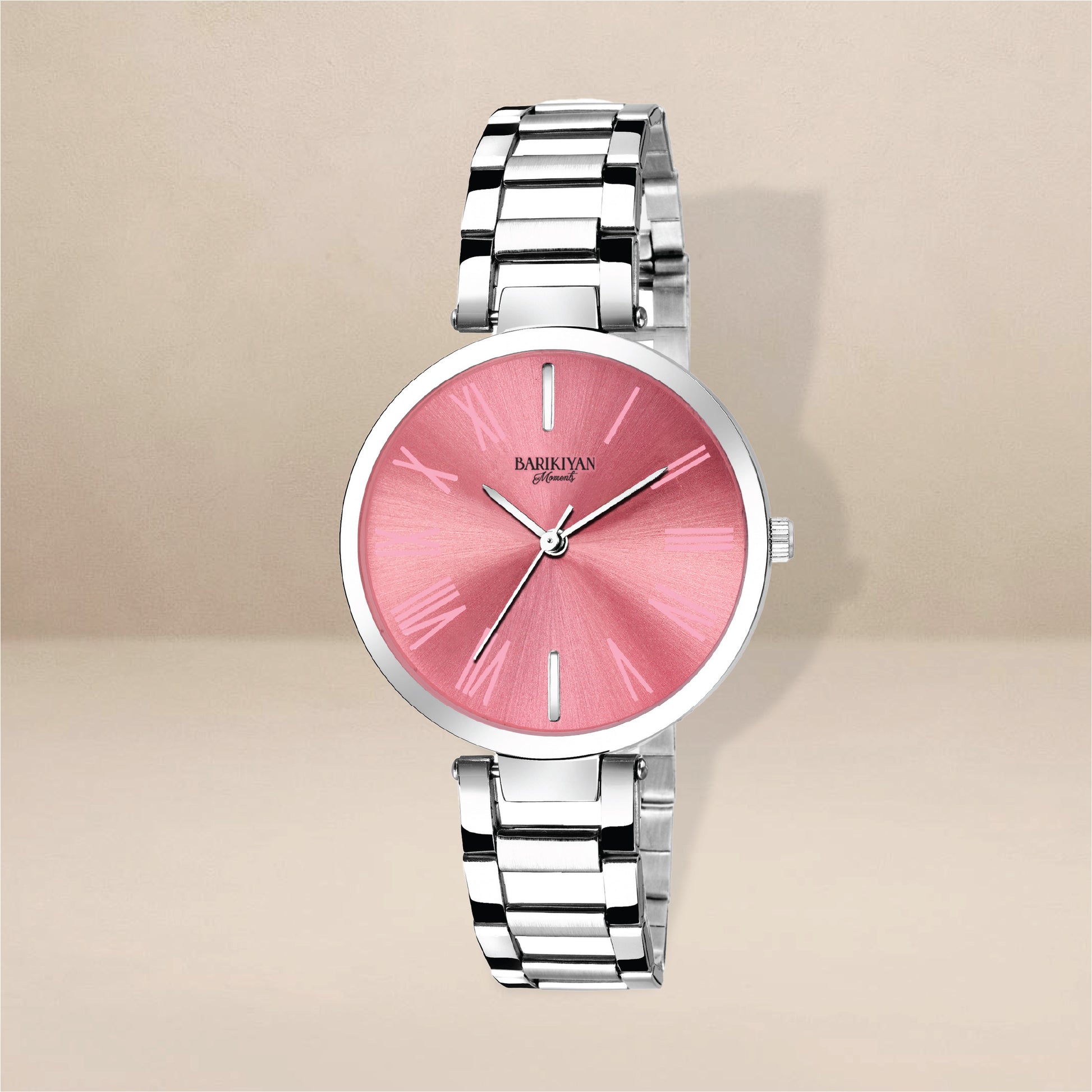 Barikiyan Moments Elegant Pink Dial Stainless Steel Women's Watch