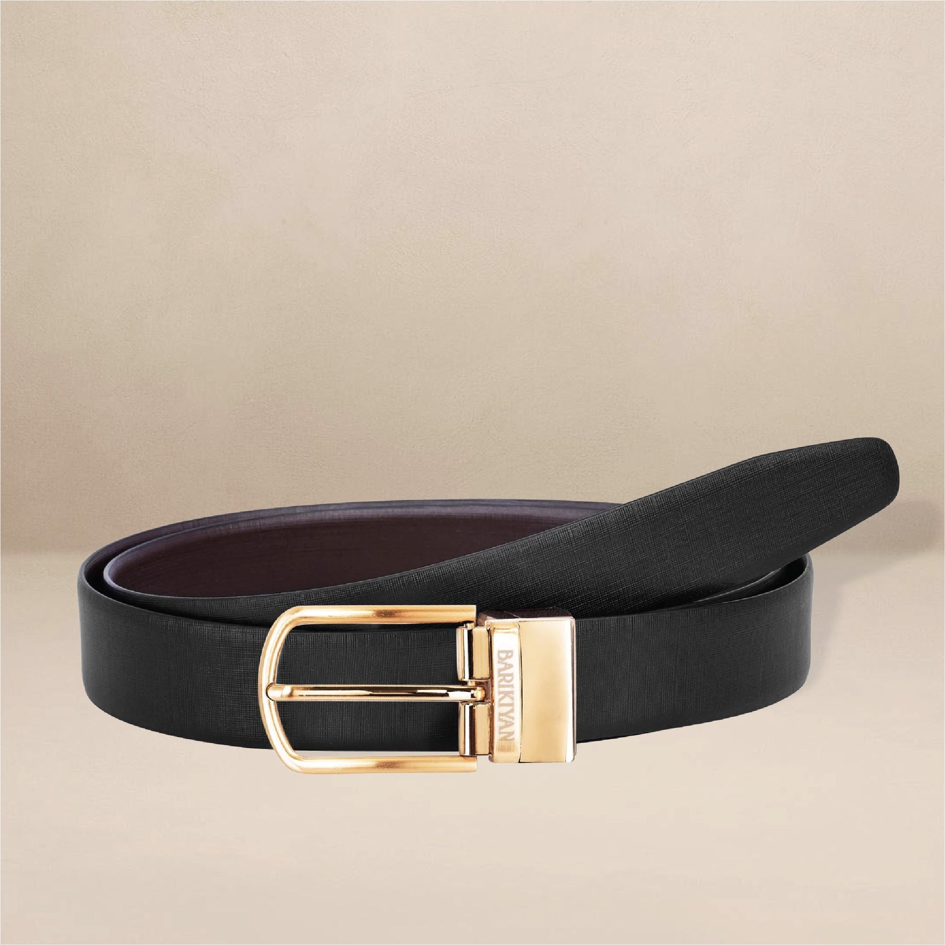 BARIKIYAN MOMENTS Black Leather Belt with Signature Gold Buckle