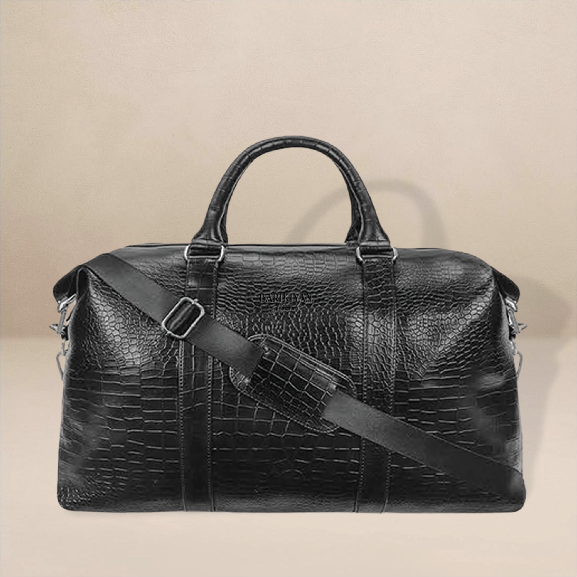 Barikiyan Moments Black Crocodile-Embossed Leather Duffle Bag