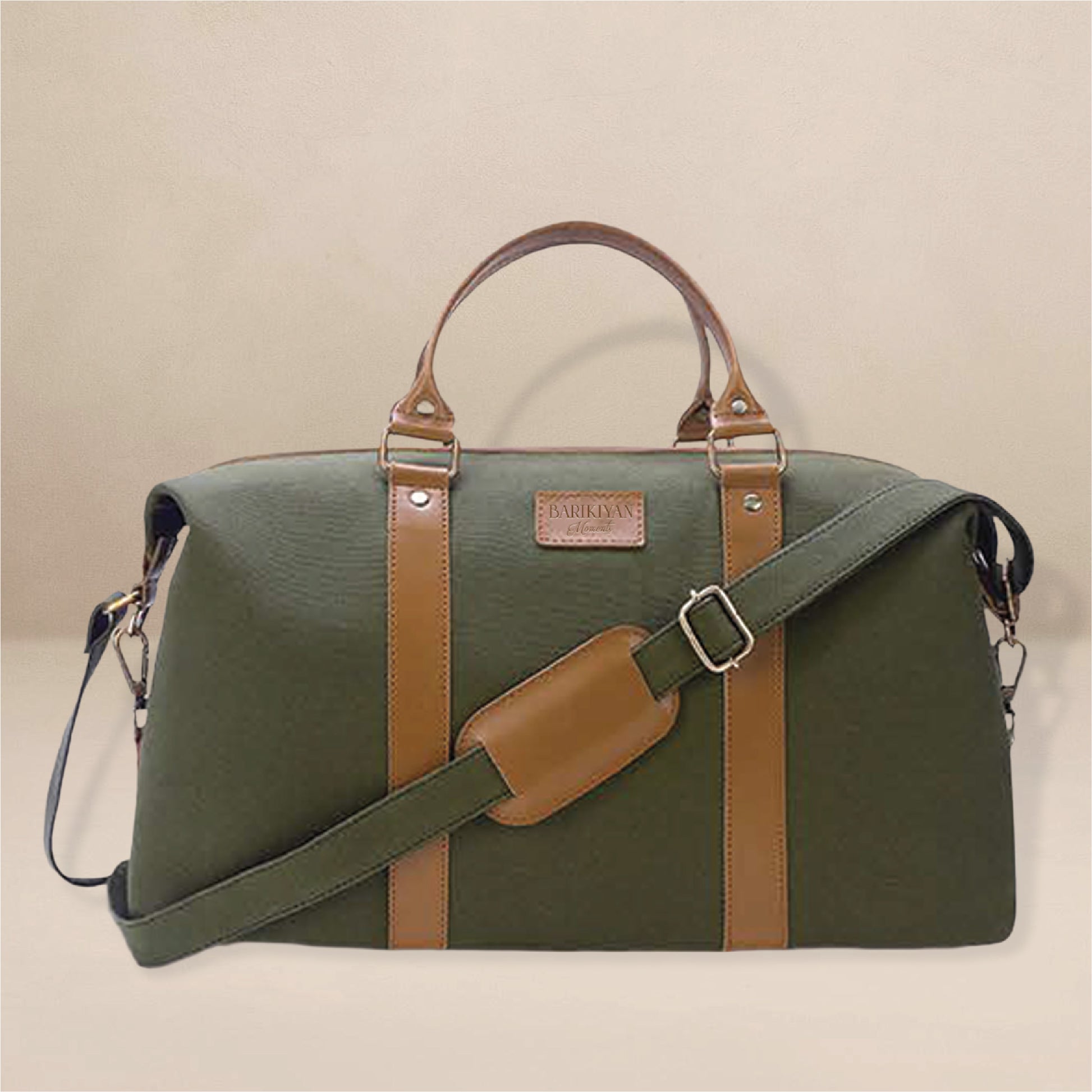 Barikiyan Moments Olive Green Leather-Trimmed Duffle Bag