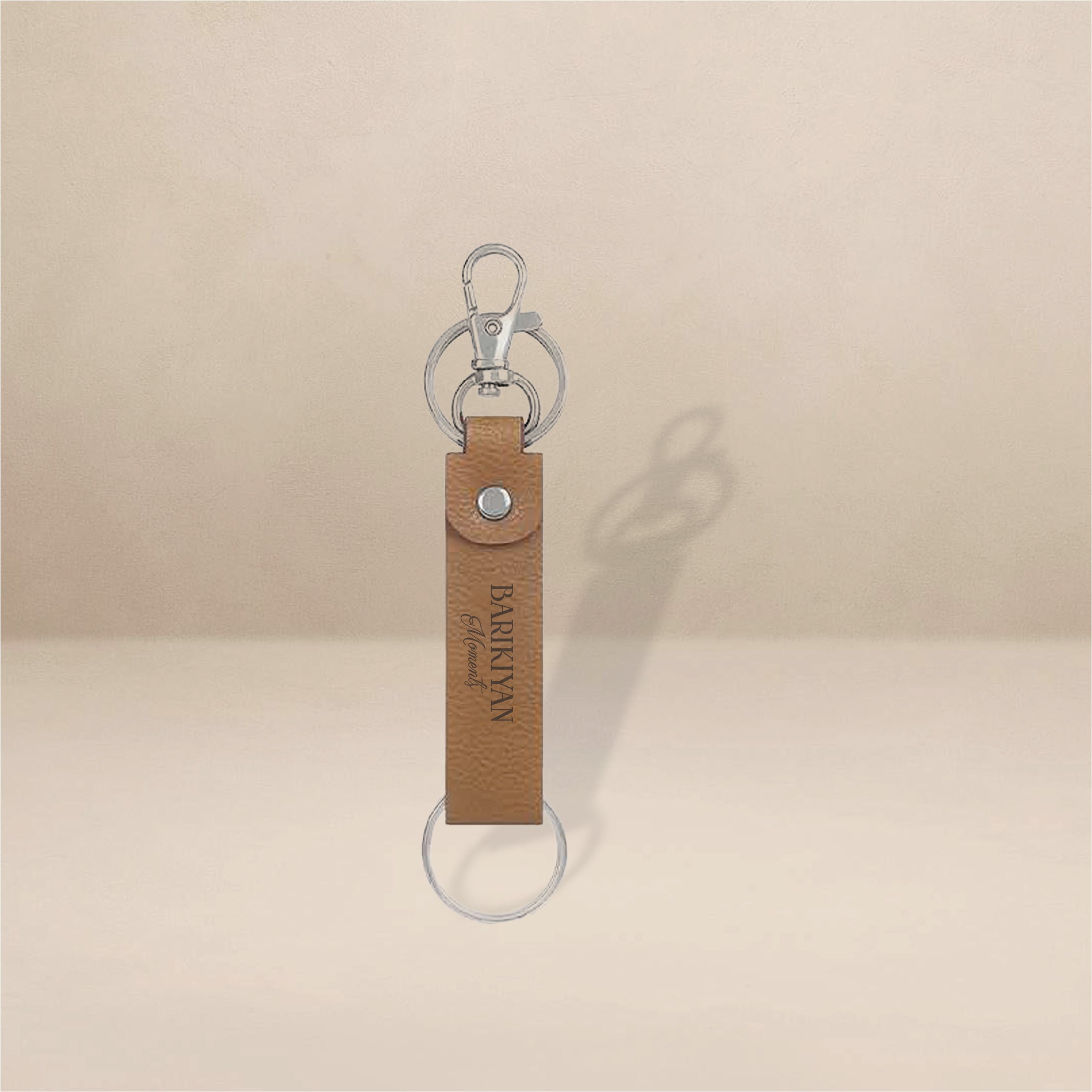 BARIKIYAN MOMENTS Premium Elegant Brown Leather Keychain with Metal Clip