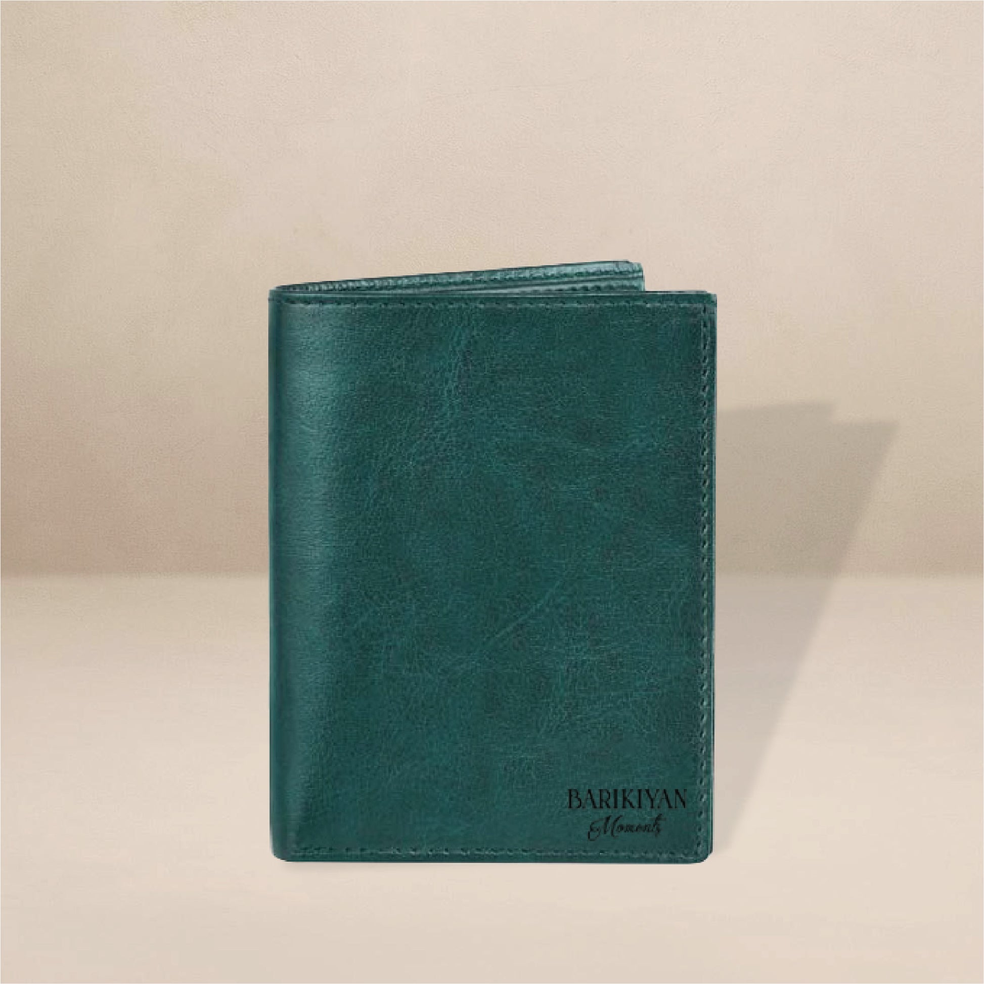 Barikiyan Moments Vertical Green Leather Wallet for Unisex
