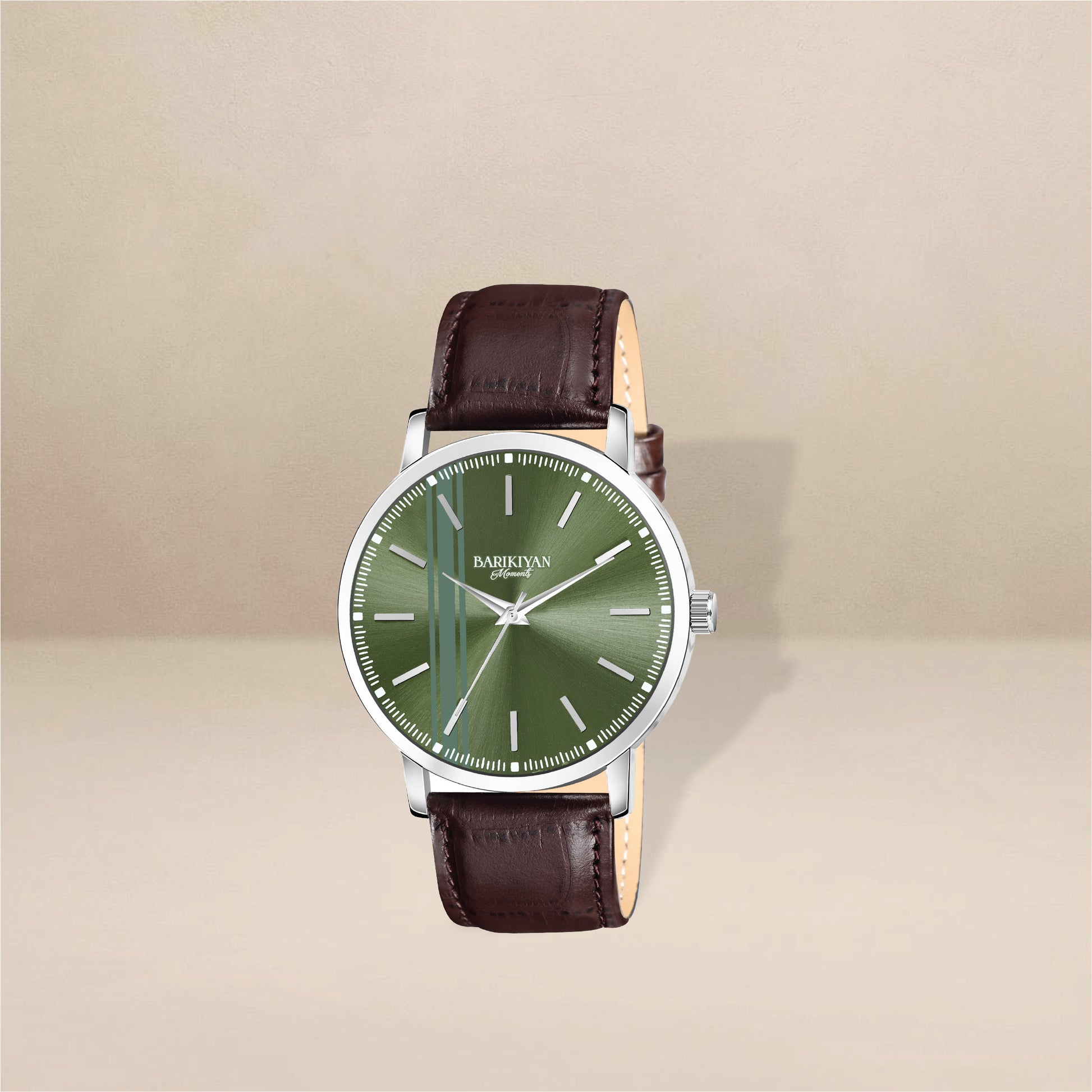Barikiyan Moments Men's Classic Green Dial Watch with Brown Leather Strap