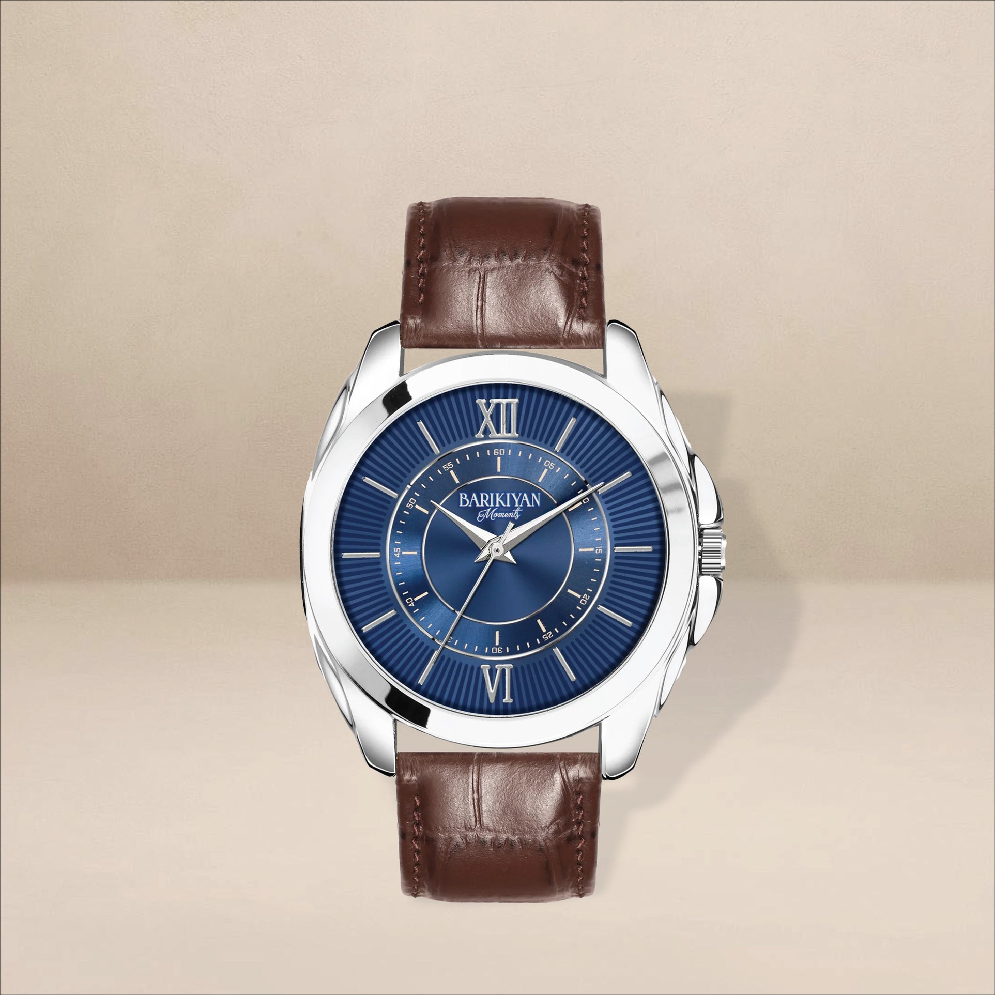 Barikiyan Moments Men’s Blue Dial Watch with Brown Leather Strap