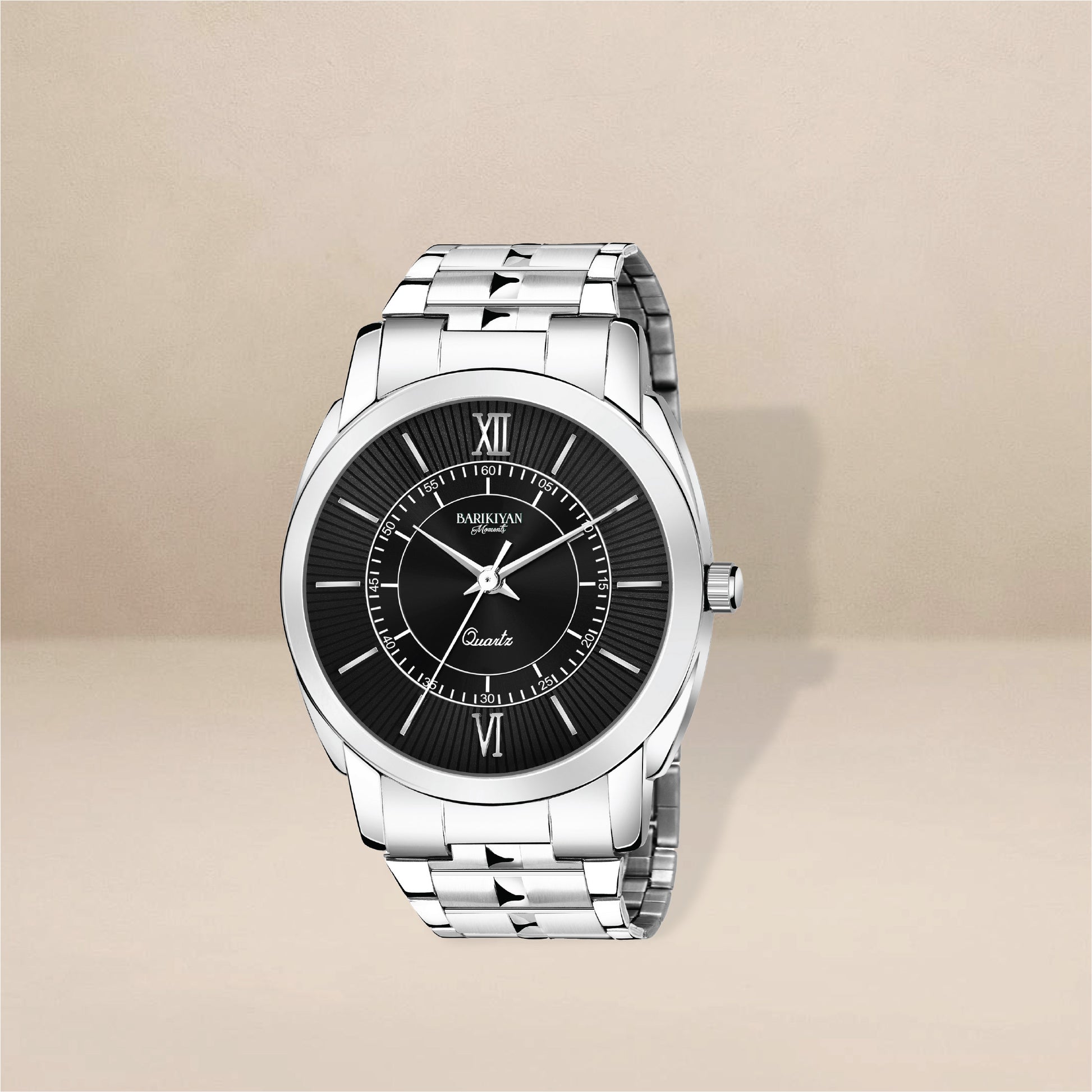 Barikiyan Eternity Men’s Black Dial Watch with Silver Strap