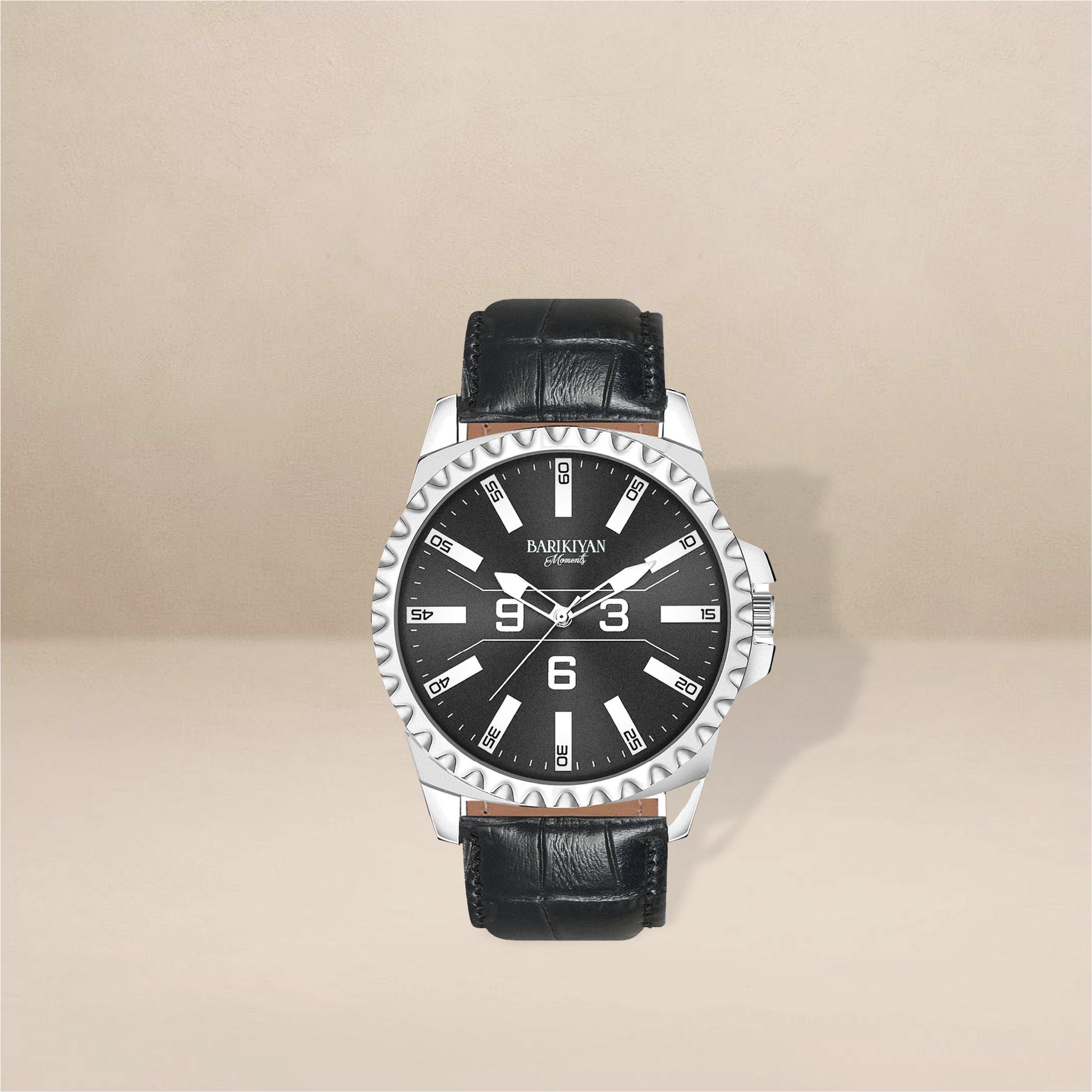 Barikiyan Moments Men’s Black Dial Watch with Black Leather Strap