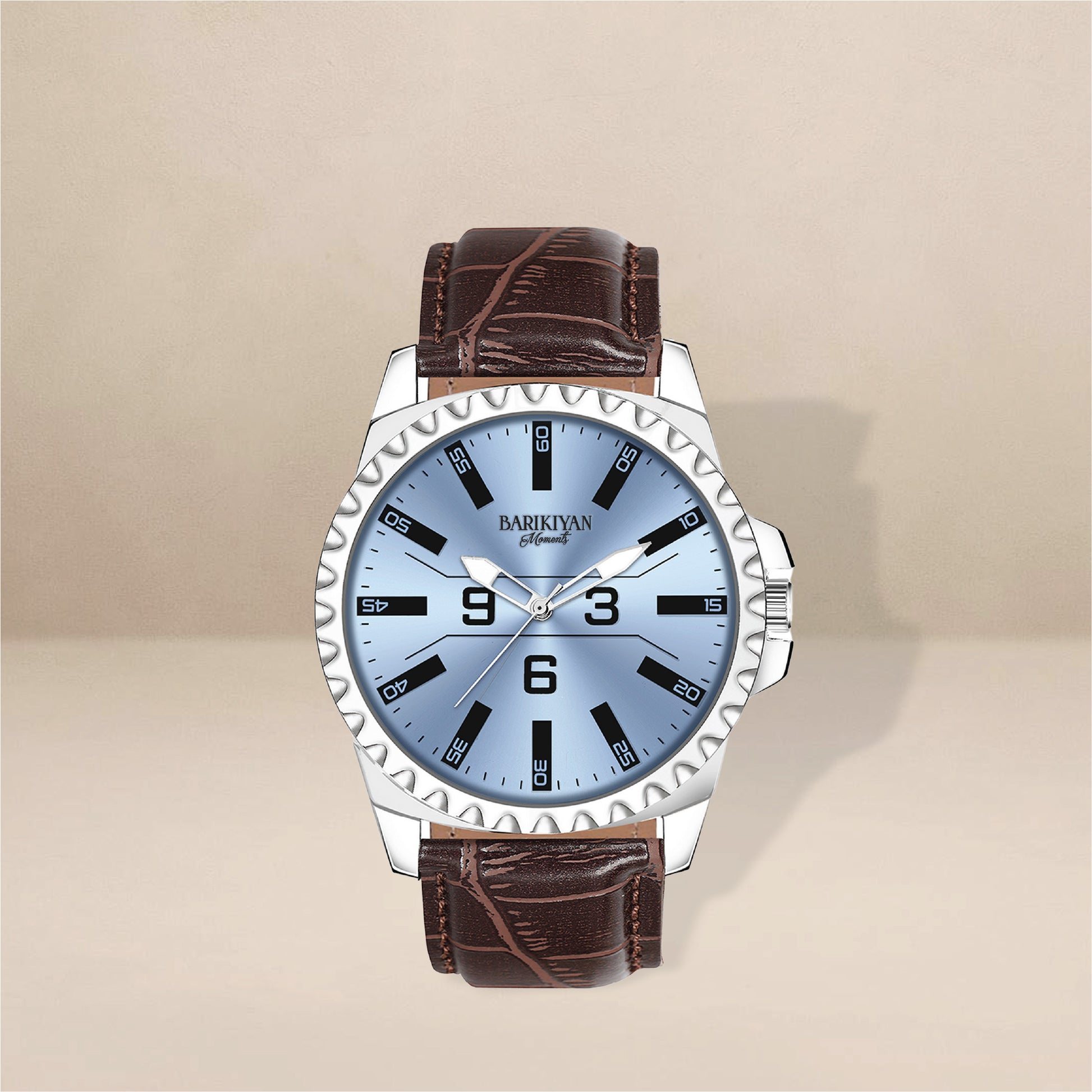 Barikiyan Moments Men’s Classic Blue Dial Watch with Brown Leather Strap