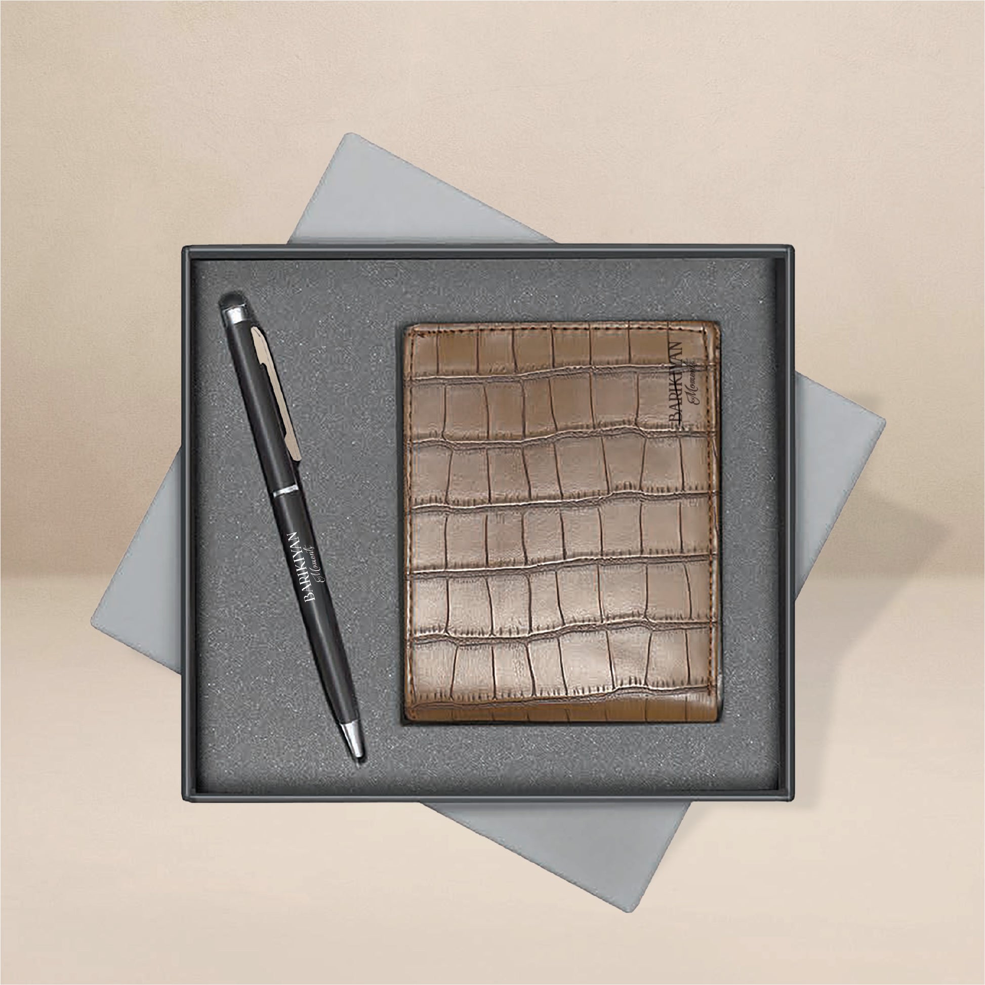 Barikiyan Moments Crocodile-Textured Wallet & Pen Gift Set