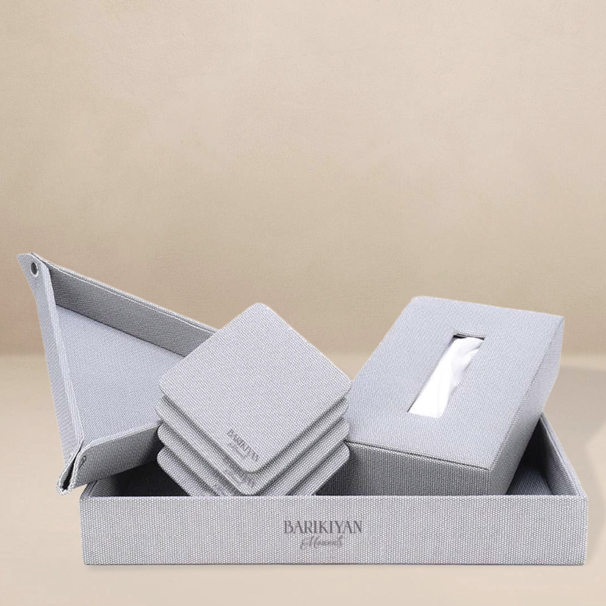 BARIKIYAN MOMENTS Premium Linen Tissue Holder & Coaster Set - Elegant Home Essentials