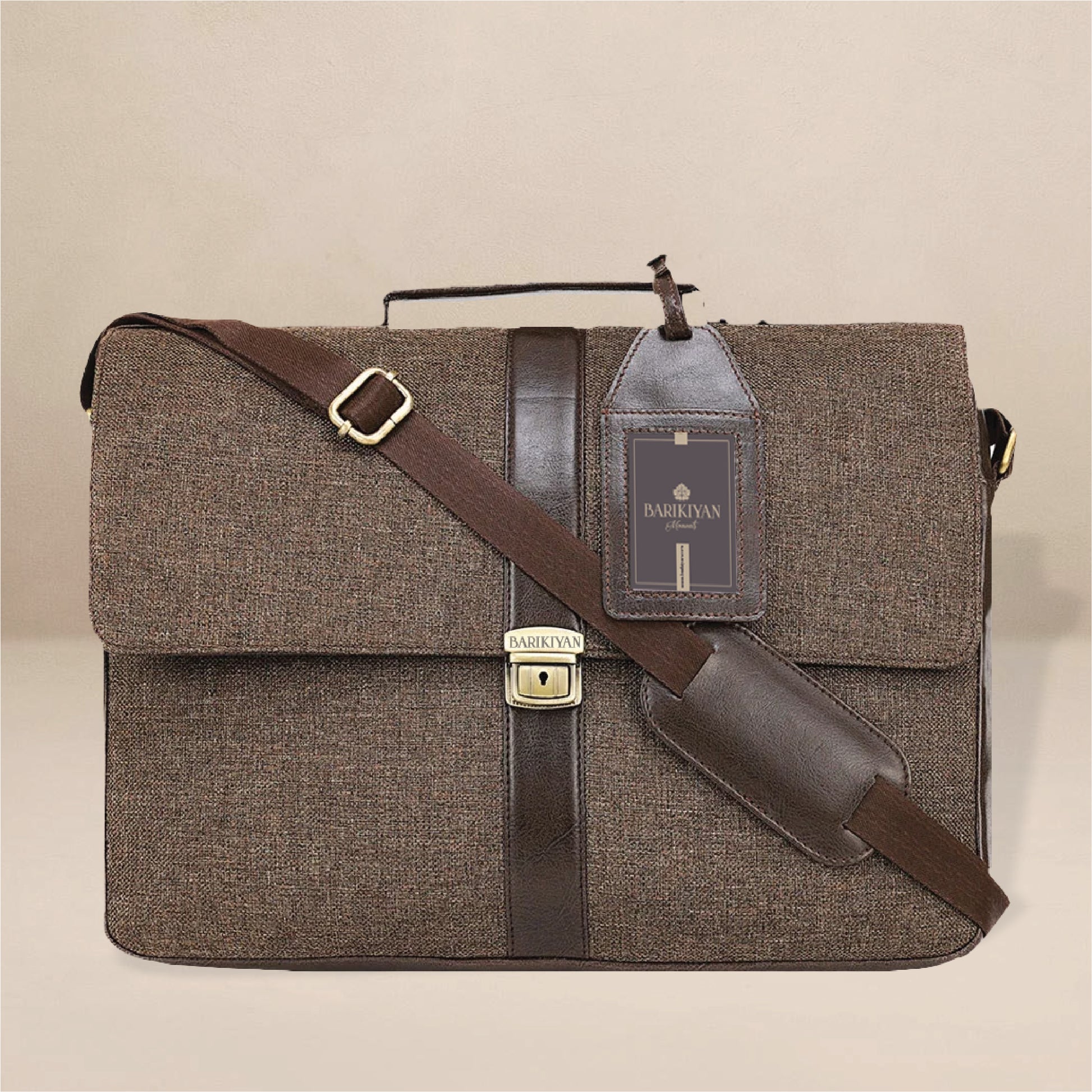 Barikiyan Moments Classic Brown Leather-Trimmed Laptop Bag