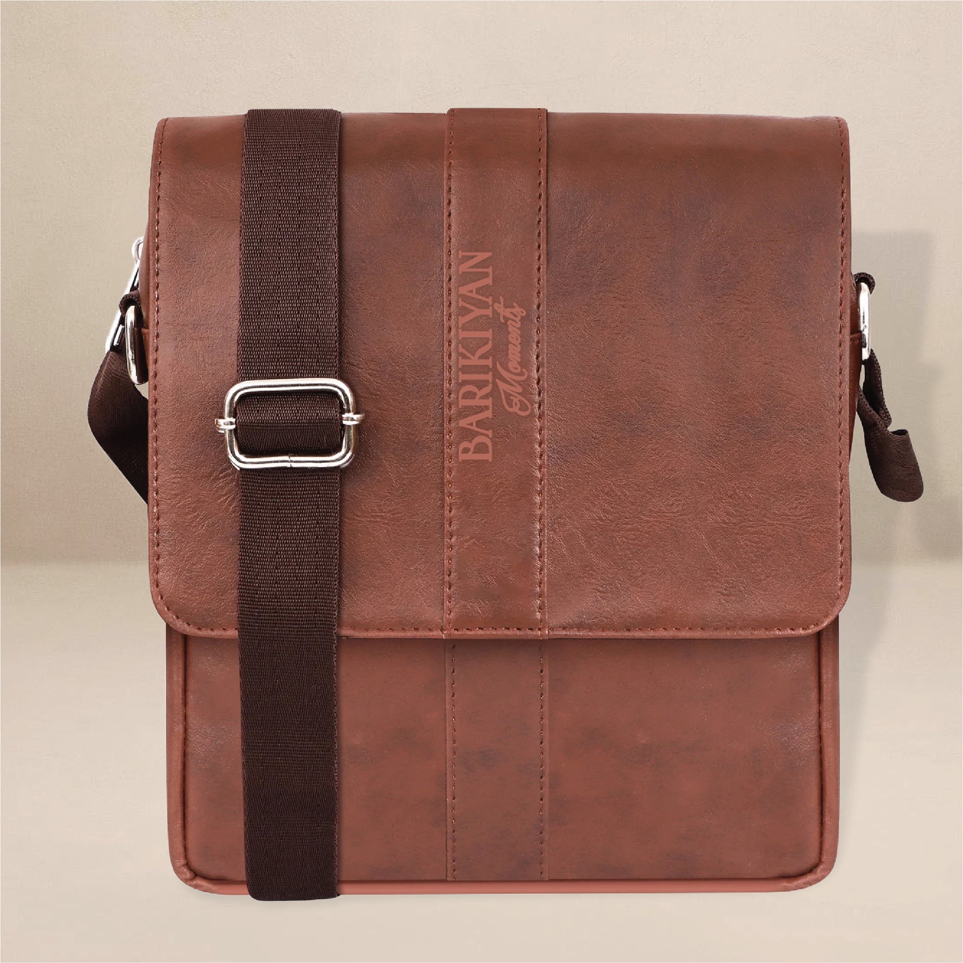 Barikiyan Moments Classic Tan Leather Messenger Sling Bag