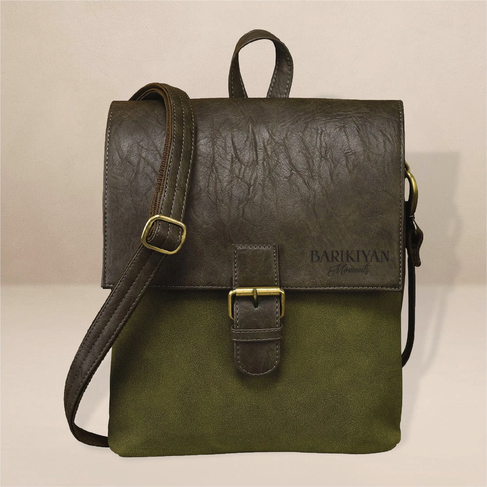 Barikiyan Moments Vintage Leather & Canvas Messenger Sling Bag