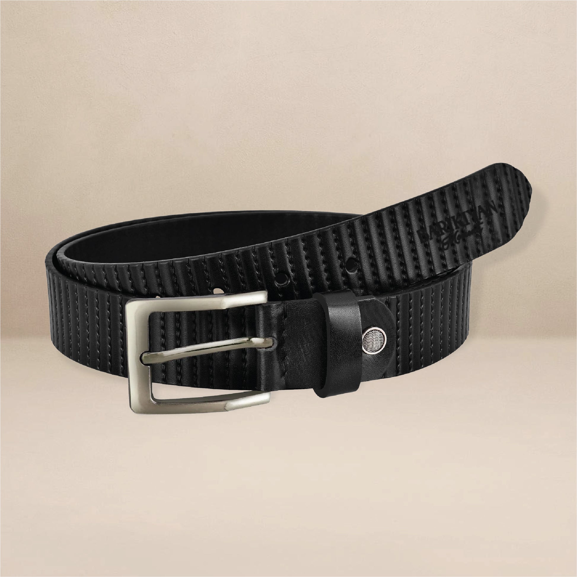 BARIKIYAN Textured Leather Belt for Men – Classic Black with Brushed Metal Buckle