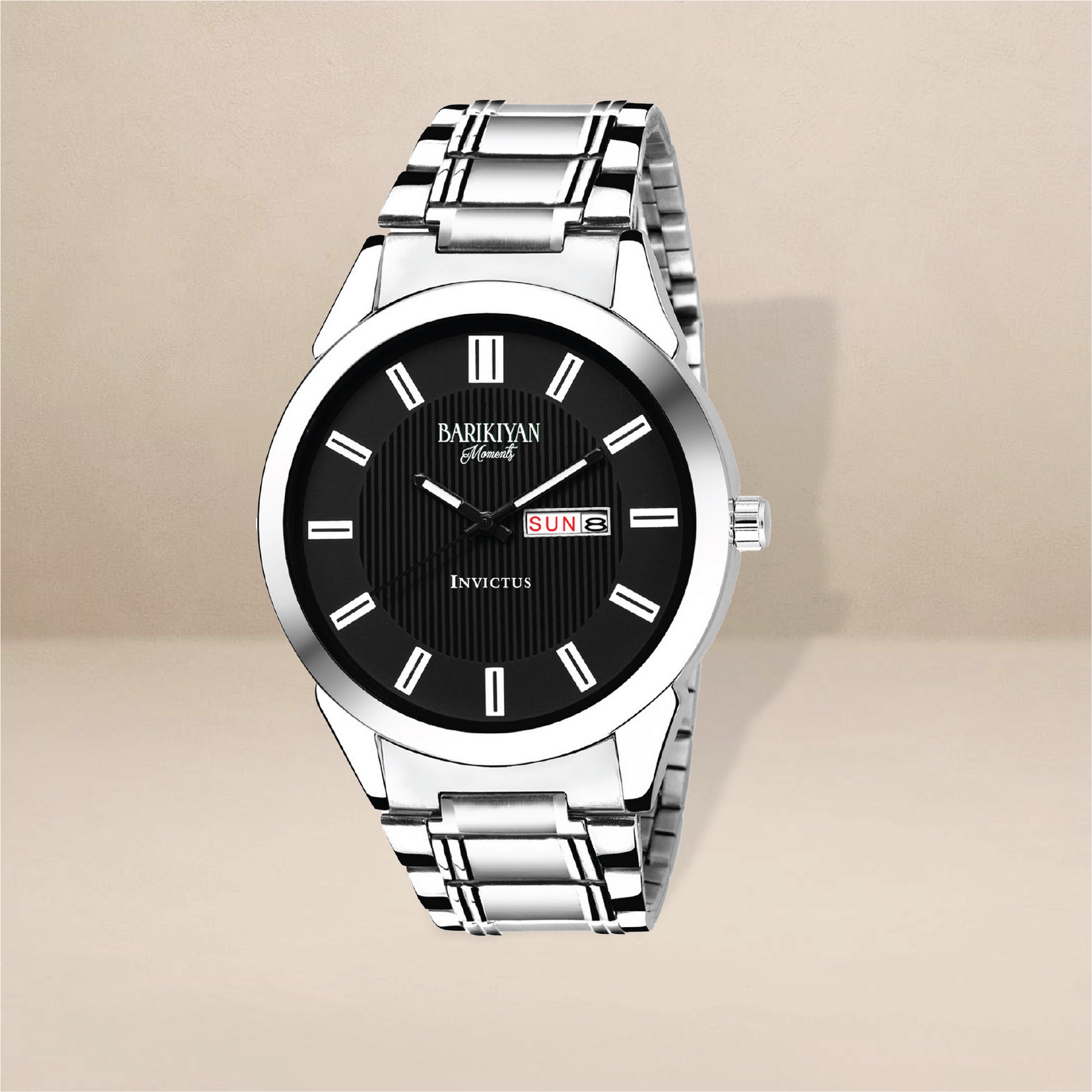 Barikiyan Moments Invictus Men's Analog Watch - Black Dial with Metal Link Bracelet