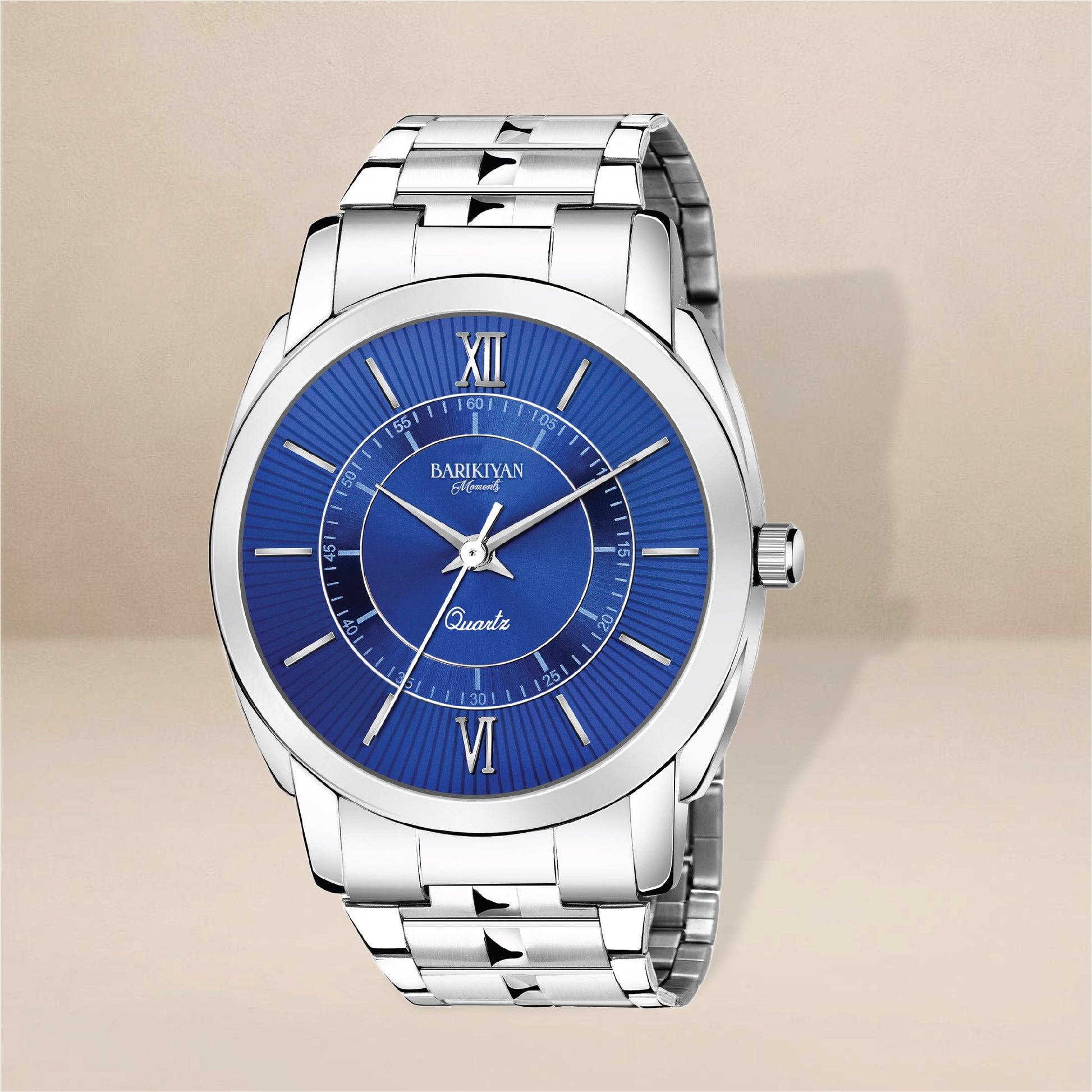 BARIKIYAN Moments Men's Blue Dial Metal Bracelet Quartz Watch