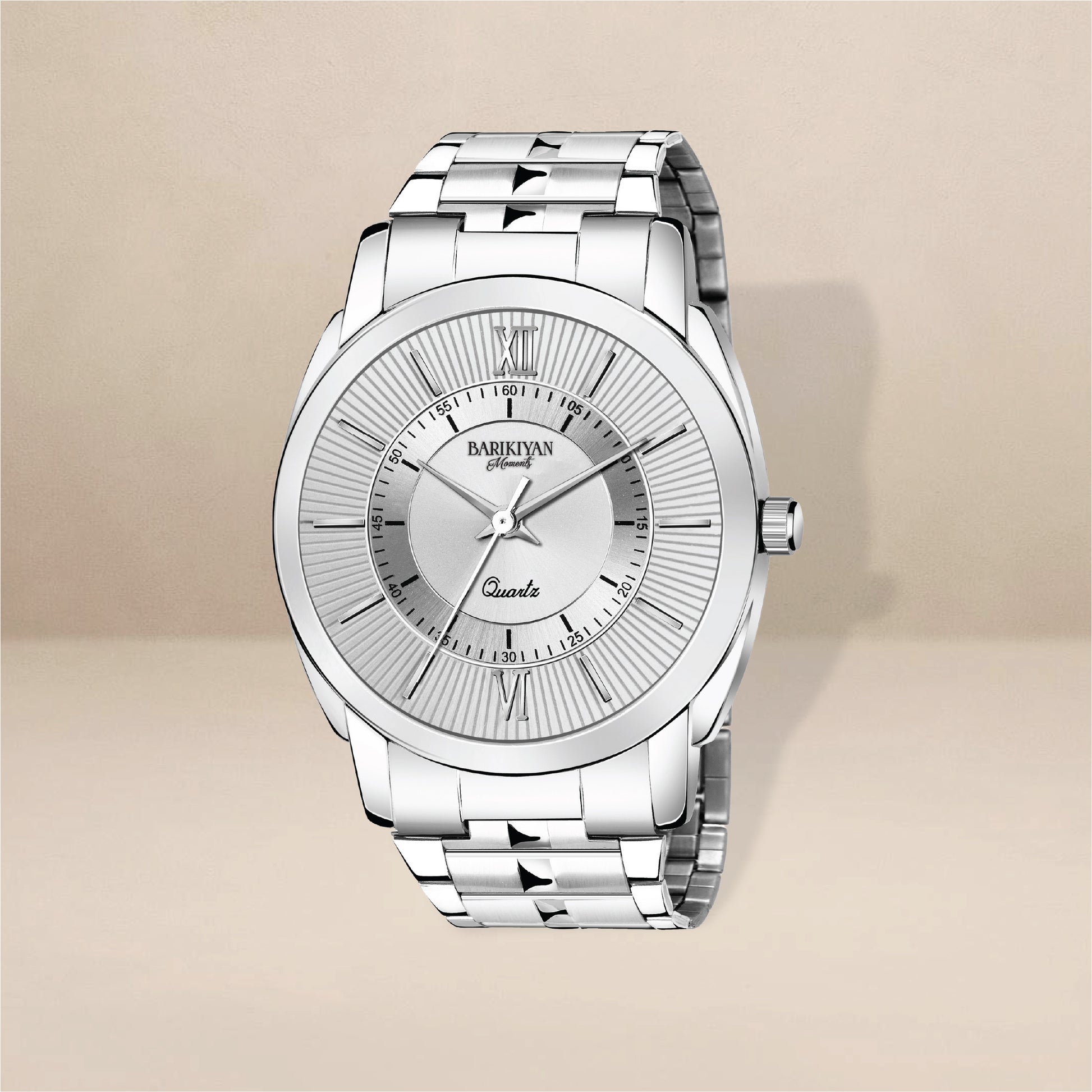 BARIKIYAN Moments Men's Silver Metal Bracelet Quartz Watch