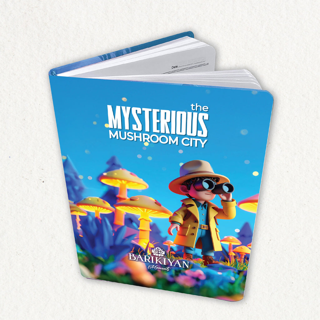 HARDBOUND NOTEBOOK/DIARY WITH BOOKMARK - THE MYSTERIOUS MUSHROOM CITY
