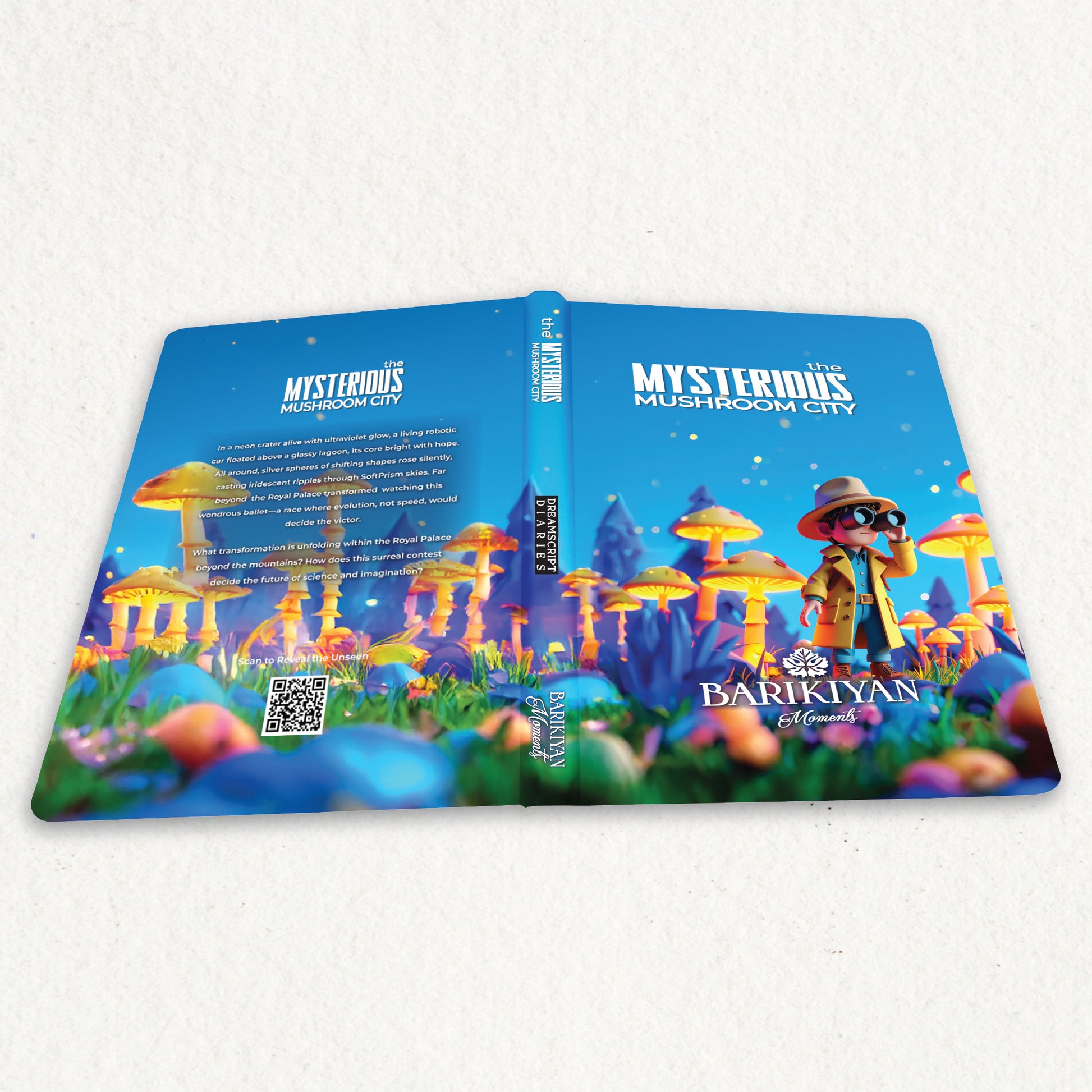 HARDBOUND NOTEBOOK/DIARY WITH BOOKMARK - THE MYSTERIOUS MUSHROOM CITY