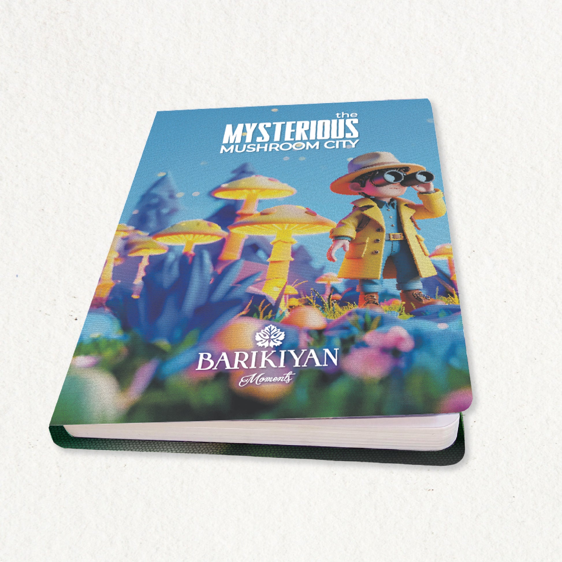 HARDBOUND NOTEBOOK/DIARY WITH BOOKMARK - THE MYSTERIOUS MUSHROOM CITY
