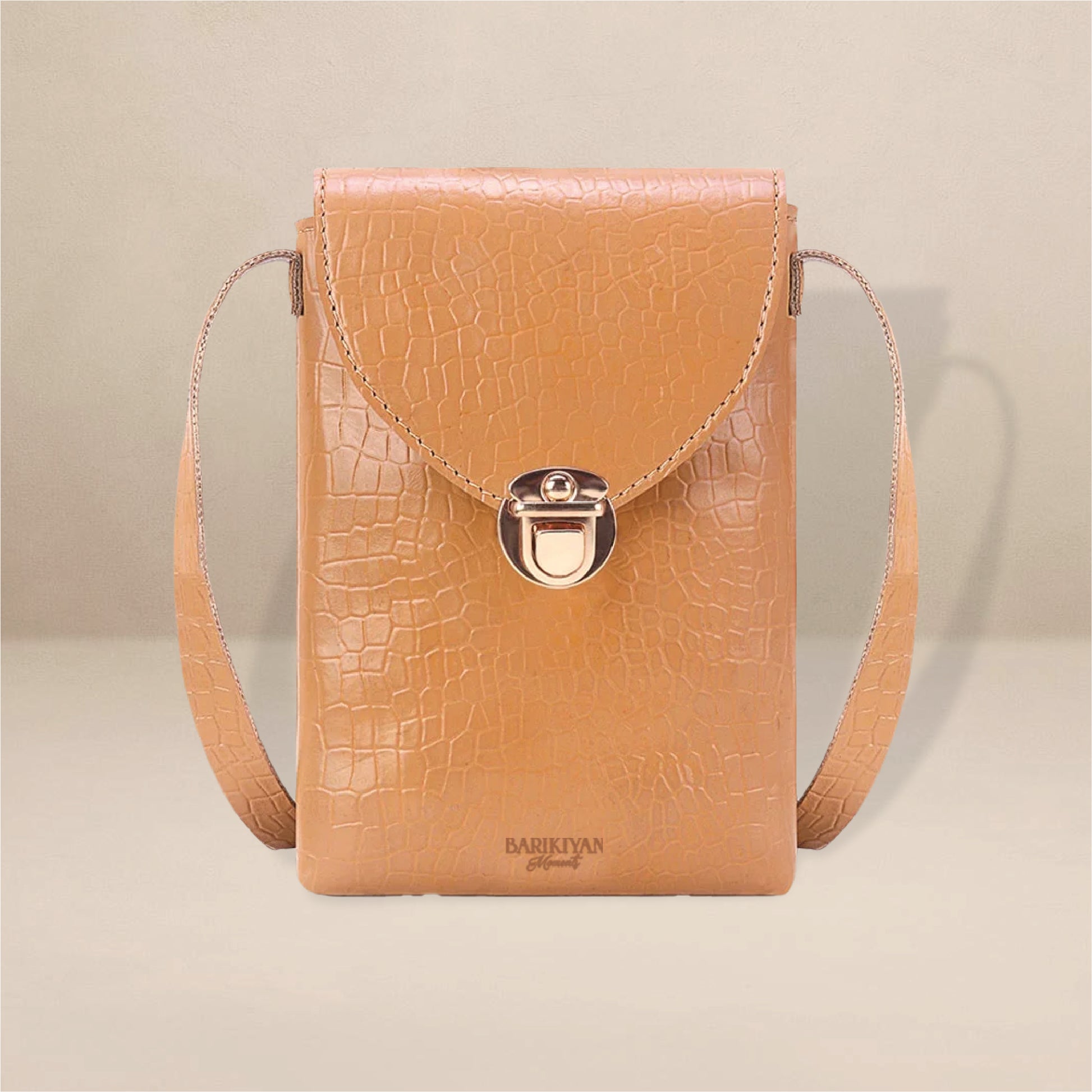 Barikiyan Moments Elegant Croc-Embossed Leather Crossbody Handbag – Beige