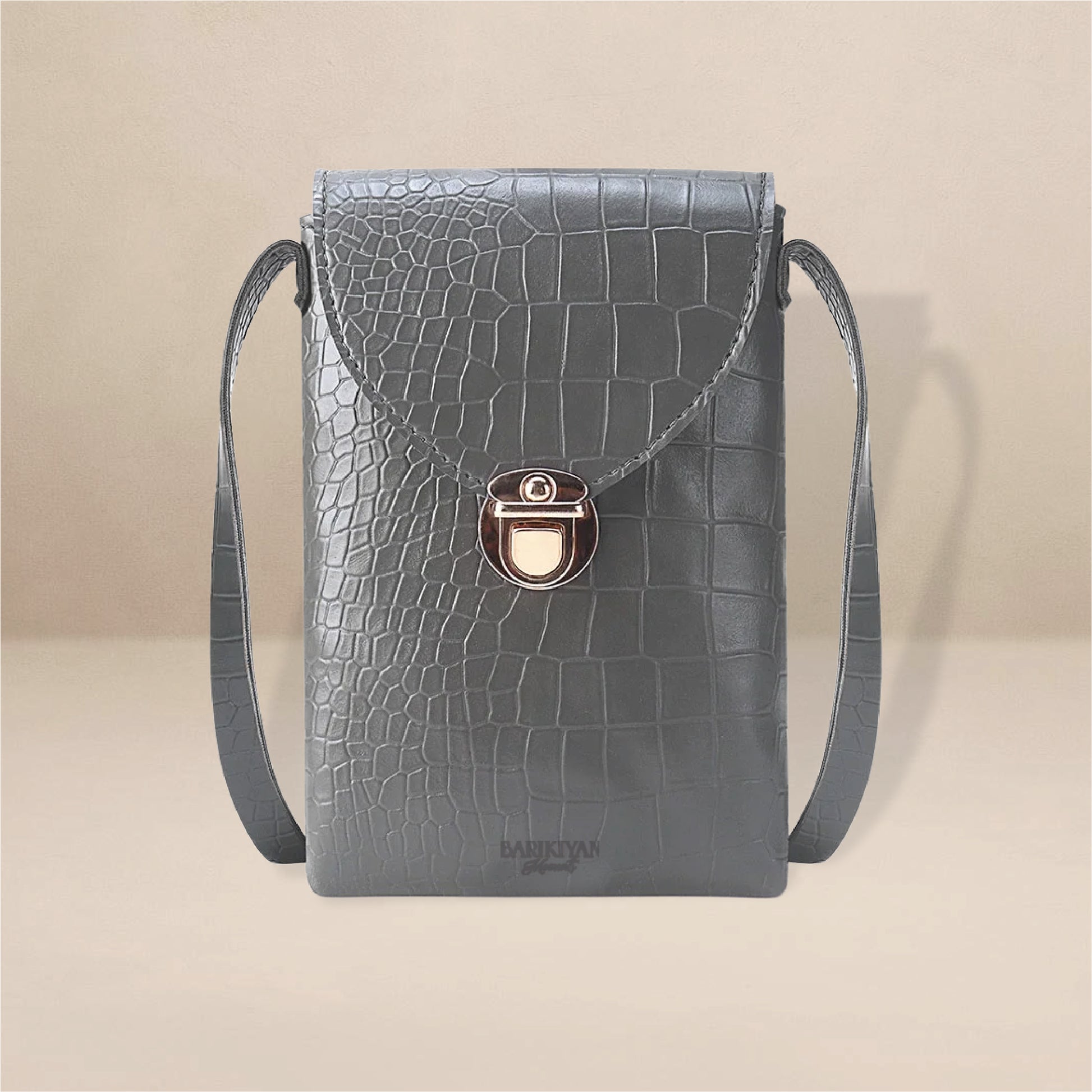 Barikiyan Moments Elegant Croc-Embossed Leather Crossbody Handbag – Gray
