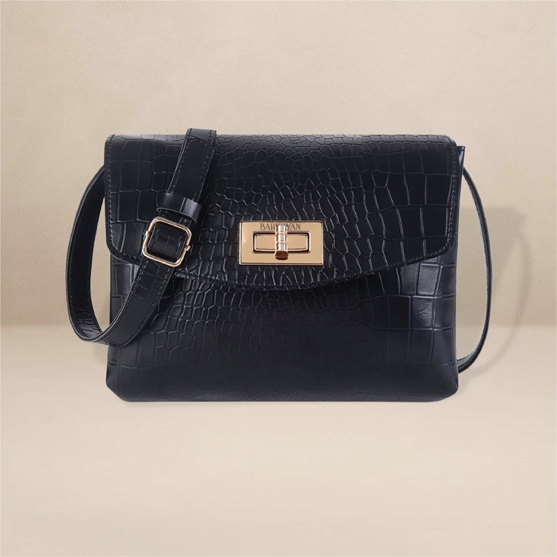 Barikiyan Moments Luxe Croc-Embossed Women's Handbag in Black - Timeless Elegance