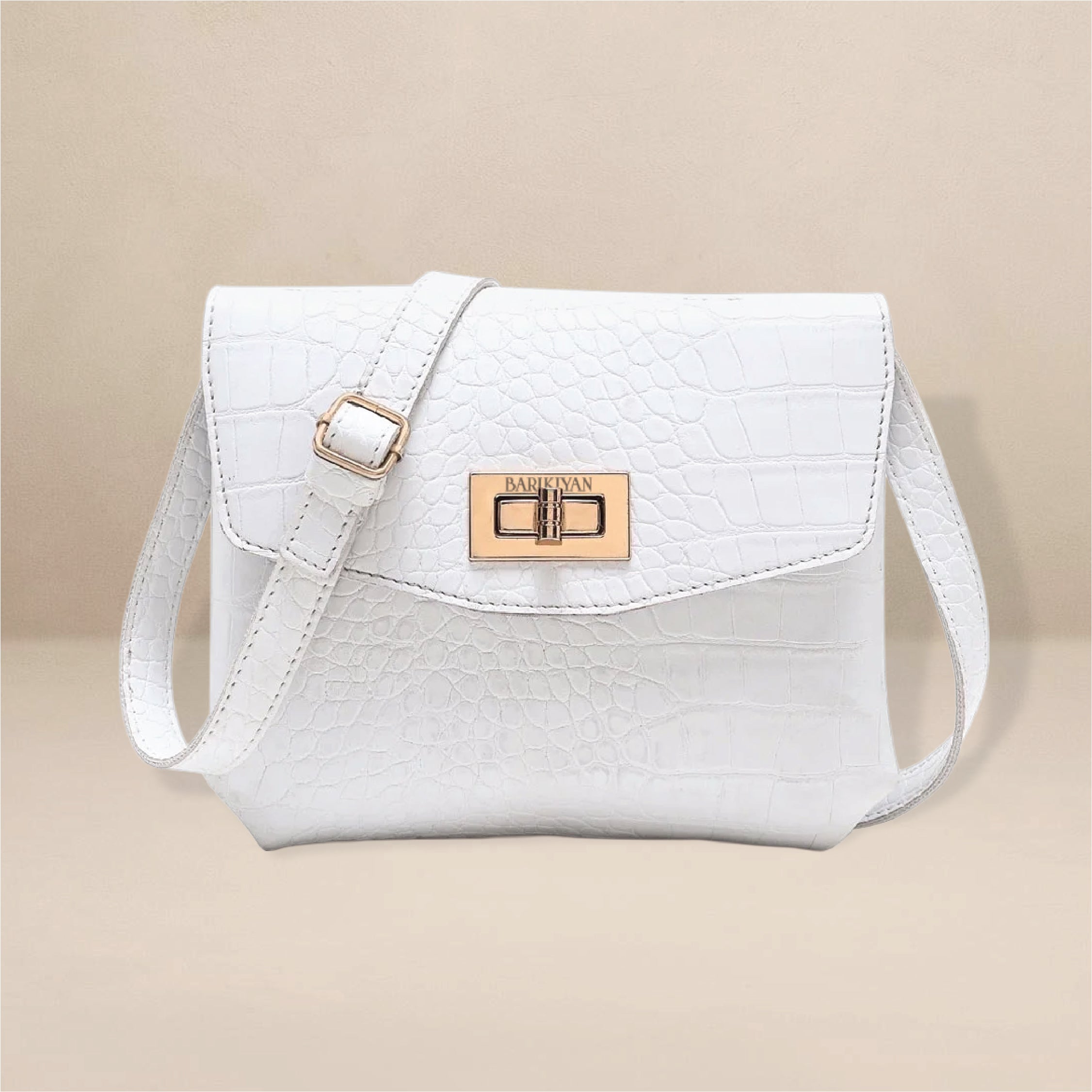 Barikiyan Moments Luxe Croc-Embossed Women's Handbag in White - Elegant & Stylish